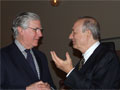 Gennadius Board members Alex Zagoreos and Leo Milonas chat.
